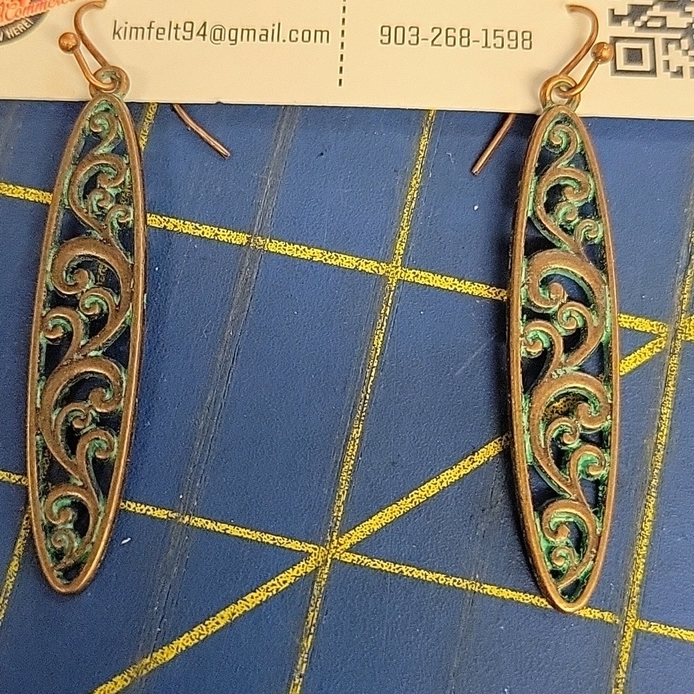 Turquoise Aged Copper Long Earrings
